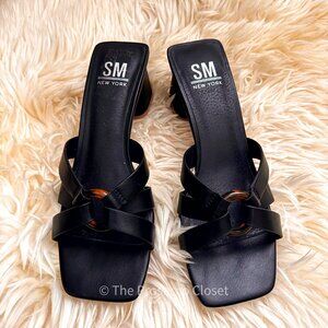 SM New York Black Kitten Heel Sandals Square Toe with Tortoise Ring Detail (7)